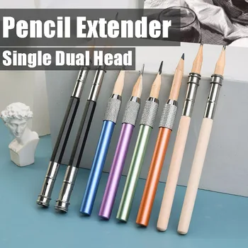 1Pcs עיפרון Extender מתכוונן מעץ ראש יחיד כפול הראש תלמיד סקיצה עיפרון Extende אמנות ציור כלי ציוד לבית הספר