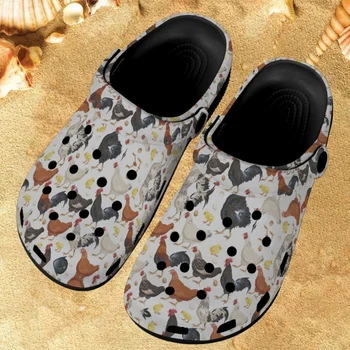 נשים מזדמנים נעלי בעלי חיים קריקטורה תבנית רוסטר בנות חוף נעלי בית חדש נוח החלקה חור סנדלי חם להחליק על המתנה