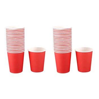 40 כוסות נייר (9Oz) - רגיל מוצק צבעים מסיבת יום הולדת שולחן קייטרינג(אדום)