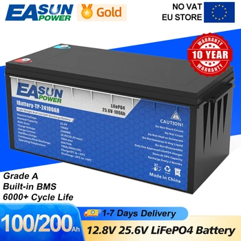 EASUN כוח סוללת LiFePO4 50AH 100AH 200AH 12V 24V BMS ליתיום נטענת Bateria Pack עבור קמפינג מכונית סולארית לא מס
