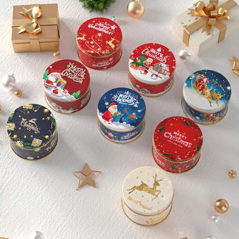 חג מולד זקן ממתקים, קופסאות שימורים דקורטיבי עגול Tinplate תיבות חג המולד סוכריות עוגיות אריזה צנצנת הנר מכולות ממתקי קופסא מתנה
