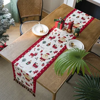 חג המולד אקארד שולחן רץ עם ציצית סנטה קלאוס כיסוי שולחן הביתה פסטיבל המפלגה קישוט שולחן טלוויזיה כיסוי