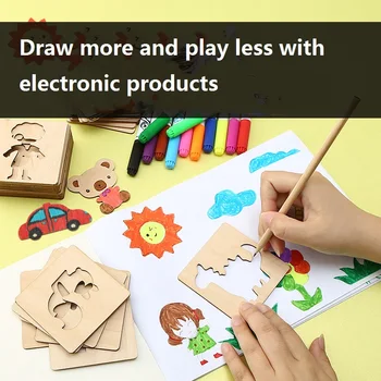 ילדים מעץ ציור תבנית סט כלי עבור גן ילדים תלמידי בית ספר יסודי, גרפיטי צעצועים לילדים וילדות