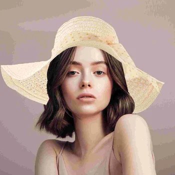 קלאסי קש שמש כובע רחב שוליים כובע השמש ארוגים כובע קש נייד קיץ החוף הכובע