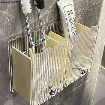 אגרוף-בחינם משחת שיניים בעל קיר רכוב מברשת איפור ארגונית אחסון מדף האמבטיה אחסון קופסת ניקוז קופסת