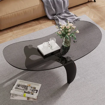 נורדי שולחן קפה זכוכית מחוסמת אליפסה מינימליסטי מודרני אופנה בסלון יצירתי שולחנות קפה שולחן נורדי רהיטים