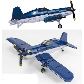 לנו Vought Corsair F4U לוחם מדחף מטוס אבני הבניין מלחמת העולם השנייה WW2 צבאי לבנים צעצועים חג המולד מתנה 550PCS