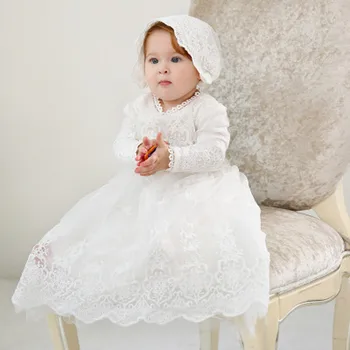 התינוק הטבילה שמלות הטבלה שמלת במתיקות המראה המסורתי פרחים לשיער הילדה יום הולדת חתונה לבוש רשמי