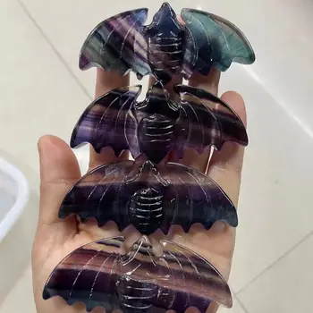 טבעי קריסטל גילוף צבעוני פלואוריט כנף עטלף אמנות ריפוי חן אבן מתנות הביתה קישוט קישוט