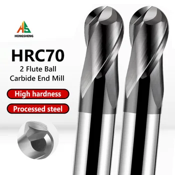 HRC70 האף כדור טחנת סוף טונגסטן קרביד חותך CNC נתב קצת כלי כרסום R0.5 2 4 6 810mm 2 חליל מתכת פלדת עיבוד שבבי כלי
