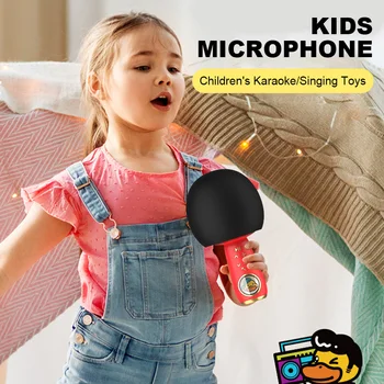 Bluetooth-אלחוטי תואם בחדר קריוקי מיקרופון עם קסם 4 קולות הברווז מכונת קריוקי הקול להסיר את המתנה עבור ילדים מבוגרים