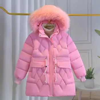 2023 החורף למטה ז ' קט עבור בנות בגדי אופנה פרווה צווארון ברדס ילדים המעיל עמיד למים אמצע אורך ילדים פרווה XMP422
