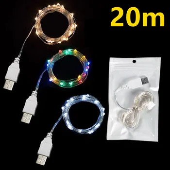 3/10/20M USB LED אורות מחרוזת נחושת כסף חוט גרלנד אור עמיד למים פיות אורות חג המולד מסיבת חתונה קישוט