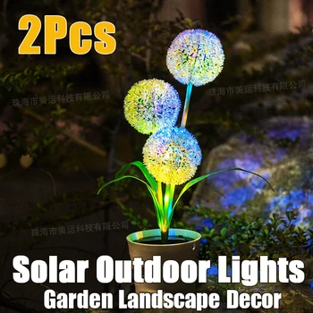 2Pcs LED סולארית מופעל 3-הראש בצל פרח אורות חצר גינה נוף חיצוני וילה מרפסת הדשא מסיבה עיצוב בונסאי מנורות