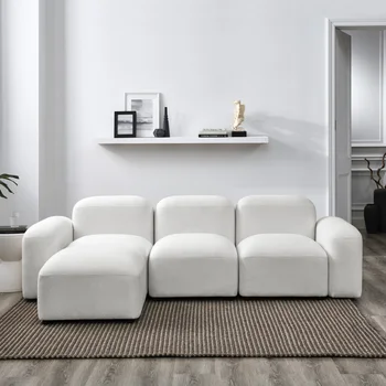 שנהב צורת L ספה פינתית מודולרי，DIY שילוב，לולאה חוט，מקורה הרהיטים בסלון