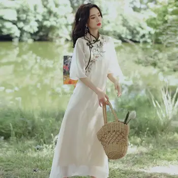 חדש בסגנון סיני הקיץ משופרת Cheongsam שמלת ליידי אלגנטית מזדמנים יומי צ ' יפאו השמלה רקמה Hanfu Cheongsam שמלת