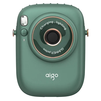 Aigo AGF-05 נייד המותניים והצוואר תלוי מאוורר קטן עם אור & שלוש-מהירות רוח התאמה (ירוק)