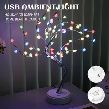 אור LED לילה ילדים פיות מחרוזת אור פרח בונסאי עץ USB עץ חג המולד מנורה שליד המיטה בחדר העבודה, מסיבת חג המולד קישוט