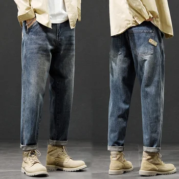 ג 'ינס לגברים, מכנסיים רחבים מתאים רופף Sarouel וינטאג', בגדי גברים אופנה כיסים טלאים גדול מכנסיים גדול 42