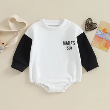 תינוק תינוק ליפול החולצה סרבל מכתב הדפסה צוואר עגול שרוול ארוך רומפר הפעוט בגדים