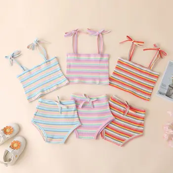 ילדים חליפת קיץ מוצרים חדשים צבעוניים בור הרצועה פסים Suspender + תינוקת קצרים שני חלקים סט בייבי ילדה הבגדים