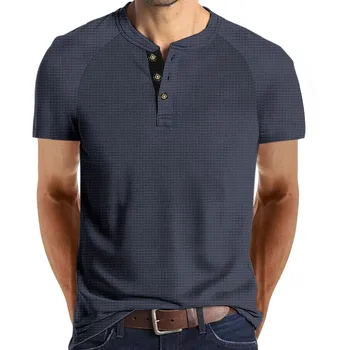 Nowy letni biznes rękawem העליון z okrągłym dekoltem w jednolitym kolorze męska koszulka פולו