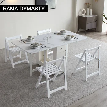 אופנה צבע לבן מתקפל שולחן האוכל רהיטים yemek masasi רב תכליתי מלבן מתקפל שולחן אוכל כסאות מתקפלים