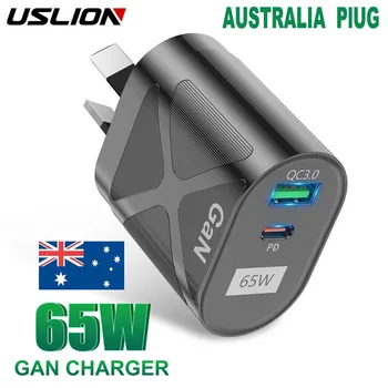USLION 65W גן מטען עבור אוסטרליה, ניו זילנד Plug משטרת 33W USB-C TypeC מהר מטען לאייפון 14 Xiaomi Samsung S22 Macbook
