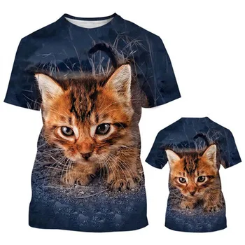 קיץ גברים מזדמן 3d מודפס של בעלי חיים חמודים תבנית חתול או צווארון רופף אופנה כיף רחוב האישיות נוח גבי החולצה