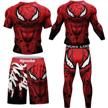 Gys אנשים חדשים MMA ספורט חולצה מכנסיים קצרים ספרטני להגדיר Rashguard דחיסה חולצות בגדים כושר Bjj אגרוף Boxe ספורט מתאים