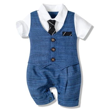 תינוק בגדי קיץ כותנה רשמית רומפר ' נטלמן לקשור את התלבושת היילוד חלק אחד לבוש נאה כפתור סרבל מסיבת חליפה
