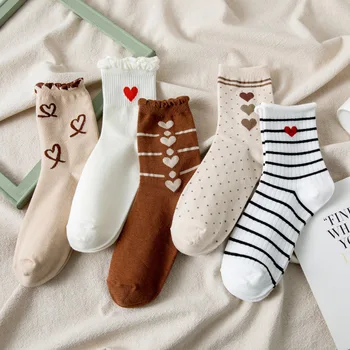 גרבי כותנה באביב קיץ סתיו אוהב את הלב הדפסה מעצב גרביים בלבן עם פסים לבנים Harajuku אופנה Meia לוליטה Calcetines