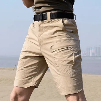 גברים אימוני קיץ יבש מהירה לנשימה טקטיים קצרים חיצונית טיפוס רכיבה על ספורט רזה אלסטי רב-כיס מכנסיים קצרים