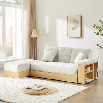 מודרני רב-תפקודית הספה,עם תיבת אחסון ו-מגירת אחסון ספה היד יכול לשמש תה שולחן הדוושה,אפור בהיר