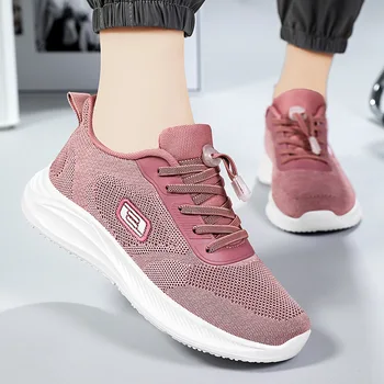 2023 סתיו נשים נעלי ספורט לחיטוב שרוכים נעליים מזדמנים כושר סרוגים בד נעלי ריצה יומית ספורט נעלי הליכה