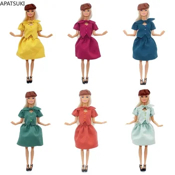 רב-צבע הבגדים להגדיר עבור ברבי הבובה תלבושות אלגנטיות העליון חצאית כובע חום עבור ברבי 1/6 בובות אביזרים צעצועים לילדים