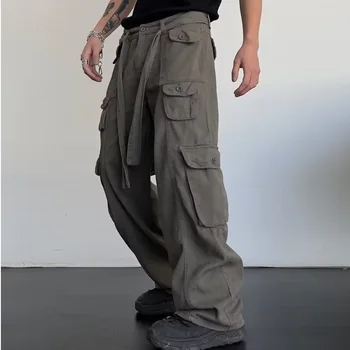 Prowow מטען מכנסיים של גברים אמריקאים רחוב אופנה רטרו היפ הופ בריון יפני נאה צינור ישרה מזדמנים מכנסיים