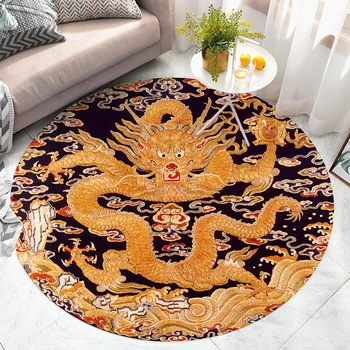 השטיח בסלון קדם הדרקון סינית מופשטת השינה שטיח עגול קישוט הבית אמנות רטרו הפניקס קצר קצפת שטיח Ковер