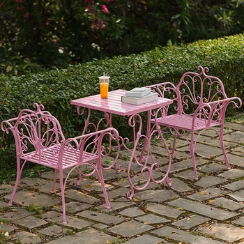 אירופה ברזל בחצר שולחן כיסא שילוב גינה חיצונית קפה שולחן כיסא מרפסת פנאי שולחן פיקניק