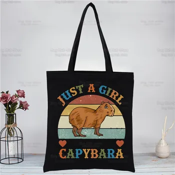 Capybaras בד שחור פשוט קריקטורה שקיות קניות בנות רק בחורה שאוהבת Capybaras אופנה חיים מזדמנים Pacakge תיק יד