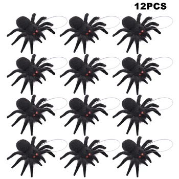 12pcs מקורה שעיר תלוי מציאותי 11x8cm לשימוש חוזר עמידה מבוגרים ליל כל הקדושים עכביש מזויף צעצוע קטיפה מסיבת בית רדוף רוחות מתנה
