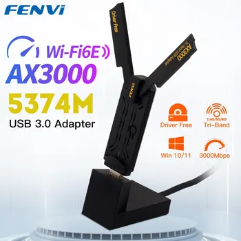 FENVI WiFi 6E AX3000 3.0 USB WiFi מתאם 3000Mbps Tri-Band 2.4 G/5G/6GHz אלחוטי כרטיס רשת WiFi6 Dongle נהג חינם Win10/11
