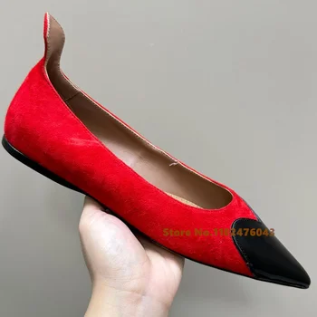 אוהב טלאים הצביע שטוח סיבתי נשים נעלי מעצבים שחור ואדום להחליק על המסלול רדוד נקבה אביב נעליים נוחות