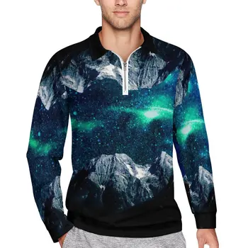 תקציר הר מזדמן חולצות Galaxy להדפיס חולצות פולו גברים Y2K החולצה סתיו ארוך שרוולים דפוס העליון גדול גודל