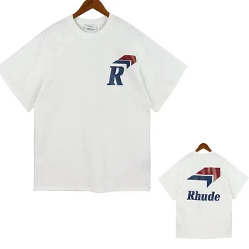 RHUDE טי-שירט באיכות גבוהה, עבור גברים ונשים חופשי מזדמן חץ הדפסה גבי יתדות