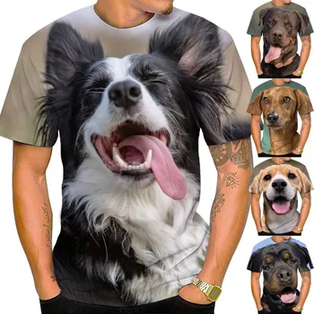 גברים הקיץ של חיה כלב 3D הדפסת חולצת טריקו גבי יתדות חדש אופנה מזדמנים חמוד כיף עם שרוולים קצרים חולצה