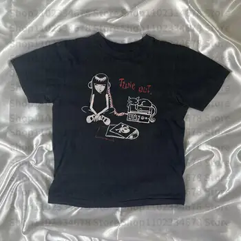 אסתטי שרוול קצר לנשים פאנק הדפס גרפי חולצות Y2K סגנון הבגדים קרופ טופ סקסי בציר התינוק Tees Emo בנות 2000 מקסימום