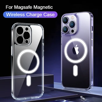 יוקרה Shockproof מגנטי עבור Magsafe מטען אלחוטי מקרה עבור iPhone 14 13 12 11 Pro XS מקס XR 7 8 בתוספת סיליקון ברור כיסוי
