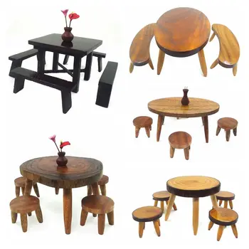 עץ, בית בובות שולחן כיסא לקבוע 1:12 בקנה מידה בובה מיני אביזרים DinningTable משחק הבית זירת דגם מיניאטורי רהיטים