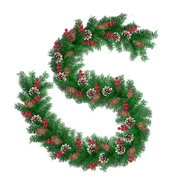 2.7 מ ' זר חג המולד זר קישוט קש זרי פרחים ירוק דקורטיבי מלאכותי עץ חג המולד קש באנר